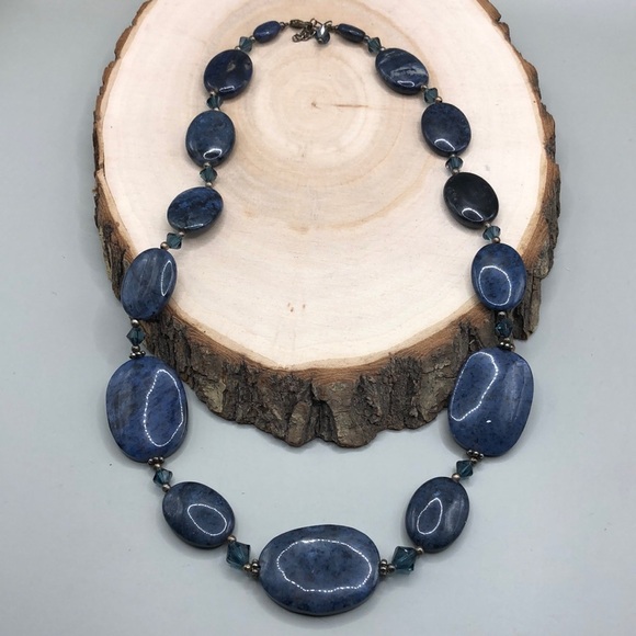 Sterling silver 925 Dumortierite ? Stone Bead Statement Style Boho Necklace